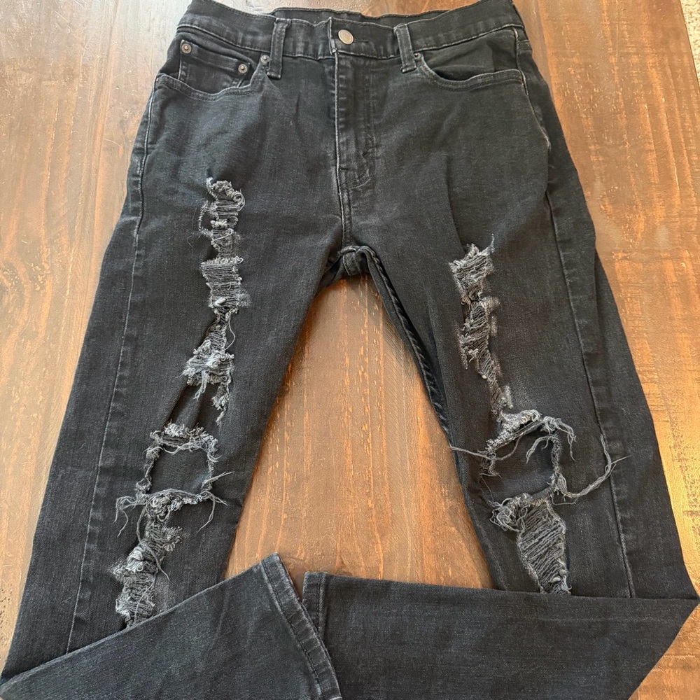 Levi's Black Denim Distressed Jeans Slim Straight Leg 30x30